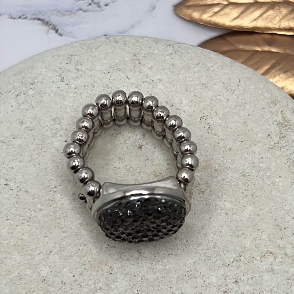 All Silver Sparkle Button Stretch Ring. - image 5